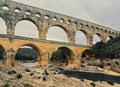 Pont du gard, an ancientÃÂ Roman aqueductÃÂ bridge built in the first century AD to carry water to the city of Nimes, France